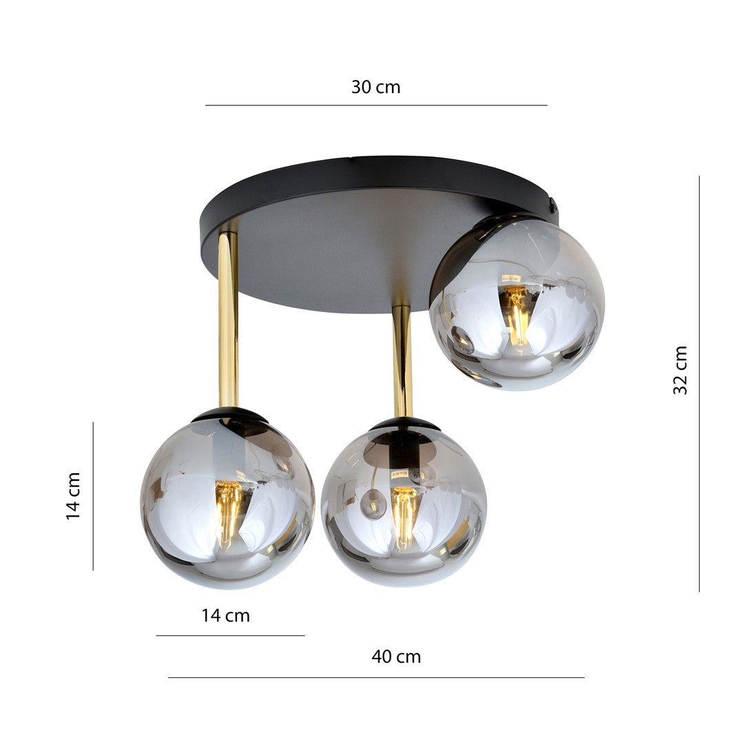 Schéma coté du luminaire avec diamètre du plateau et hauteur totales indiquées