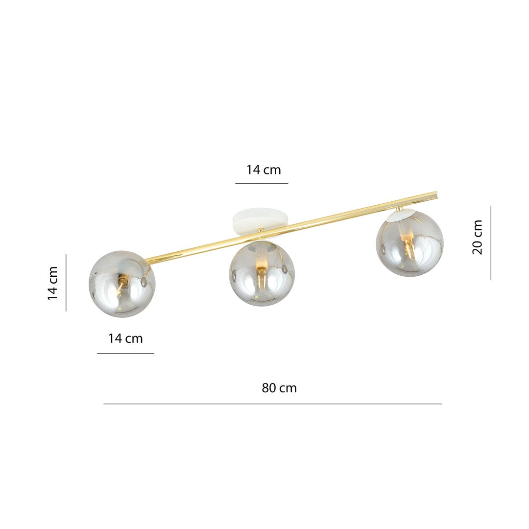 Schéma coté du plafonnier : longueur 80 cm, hauteur 20 cm