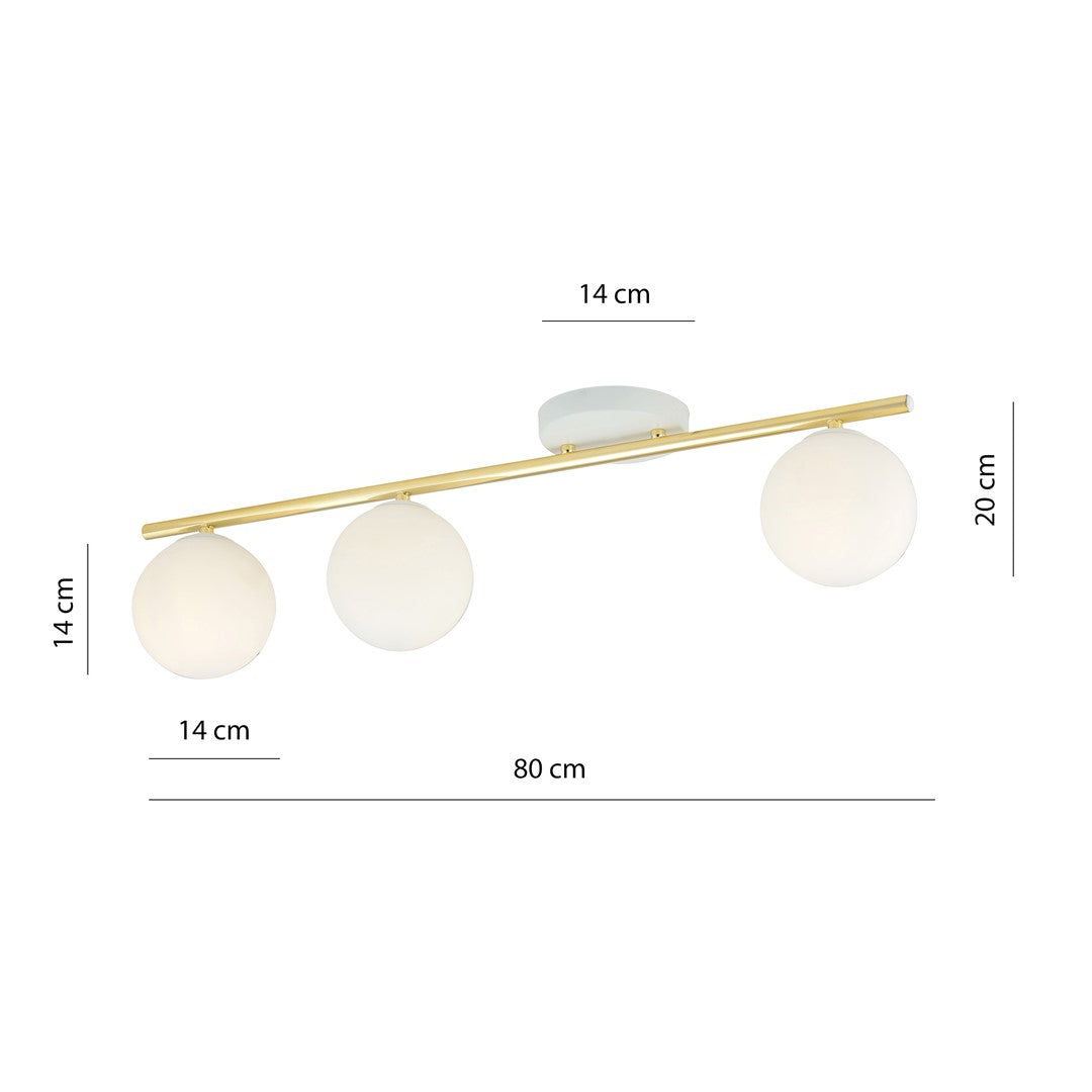 Schéma coté du luminaire avec largeur 80 cm, hauteur 20 cm et diamètre 14 cm.