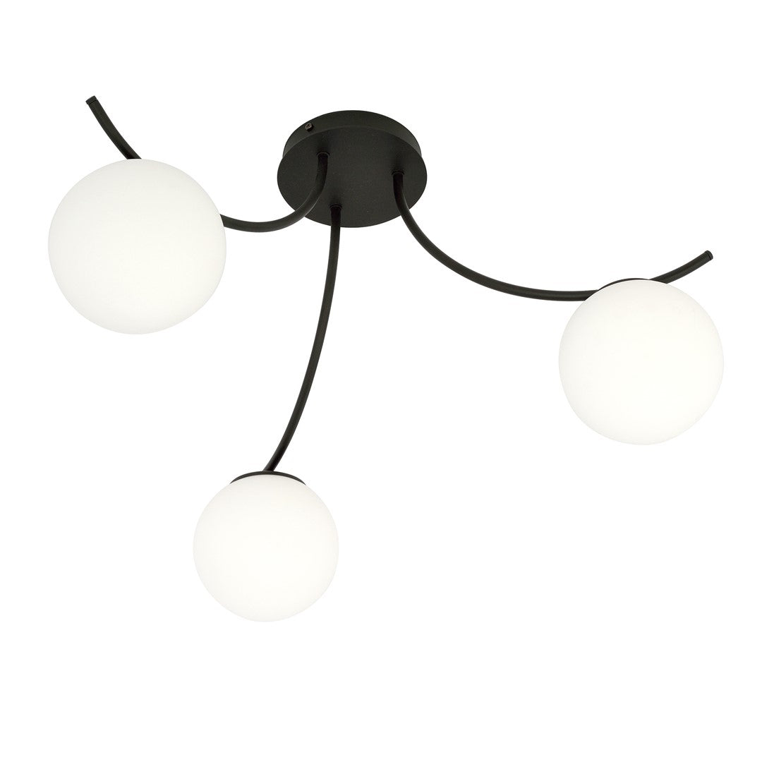 Vue en plongée du luminaire montrant la platine et les bras recourbés.