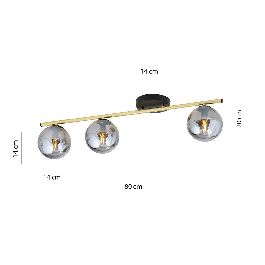 Schéma coté du plafonnier indiquant largeur 80 cm et hauteur 20 cm