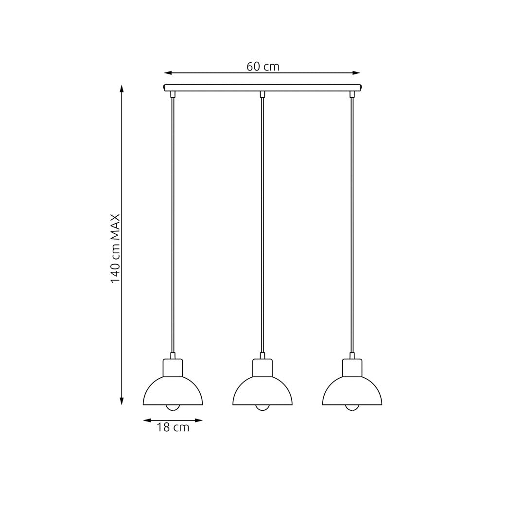 Schéma coté indiquant 60 cm de large, 140 cm maximum de hauteur et 18 cm.