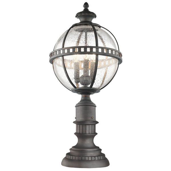 Borne lumineuse d'extérieur Halleron en verre, gris et transparent, 3 lumières, Ø 30,5 cm, IP44