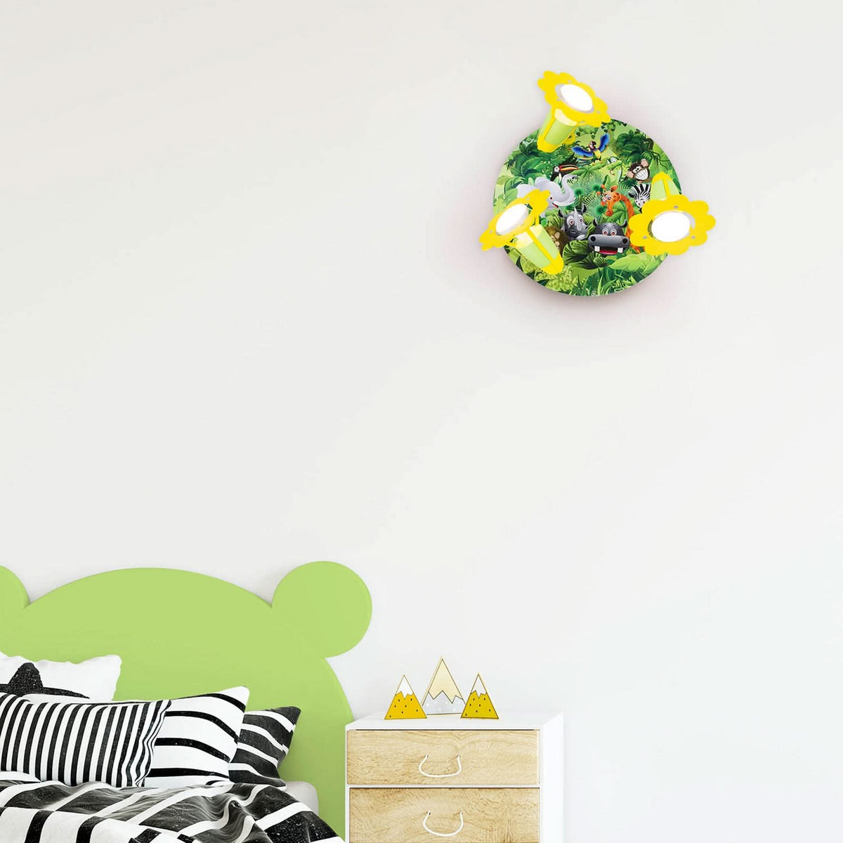 Applique murale en bois, vert et jaune, 3 lumières, Ø 30 cm