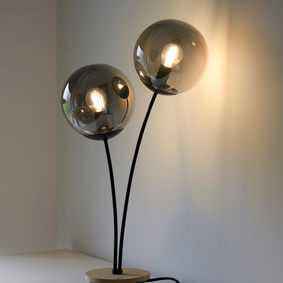 Lampe à poser Green Widow 2 lumières noire et bois