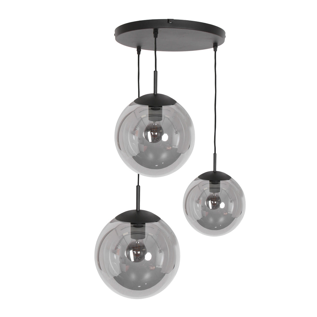 Hängeleuchte aus schwarz getöntem Glas, 3 Kugeln, Wohn- & Esszimmer Ø 35 cm | Bollique