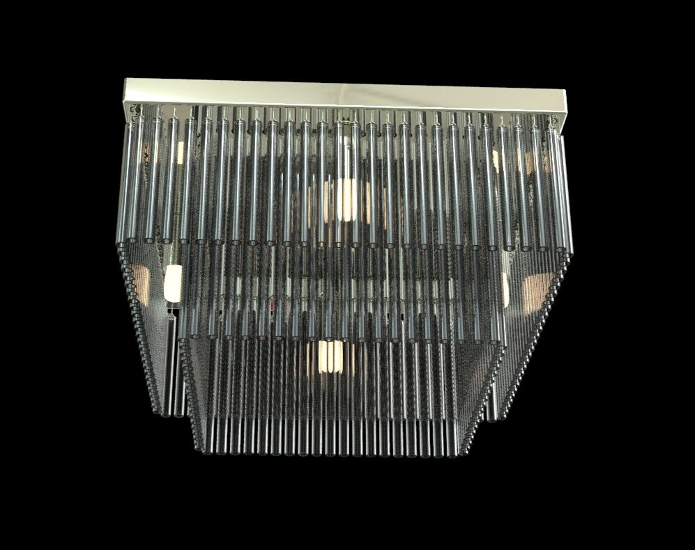 Produit de face sur fond noir, structure carrée à deux rangs de tiges