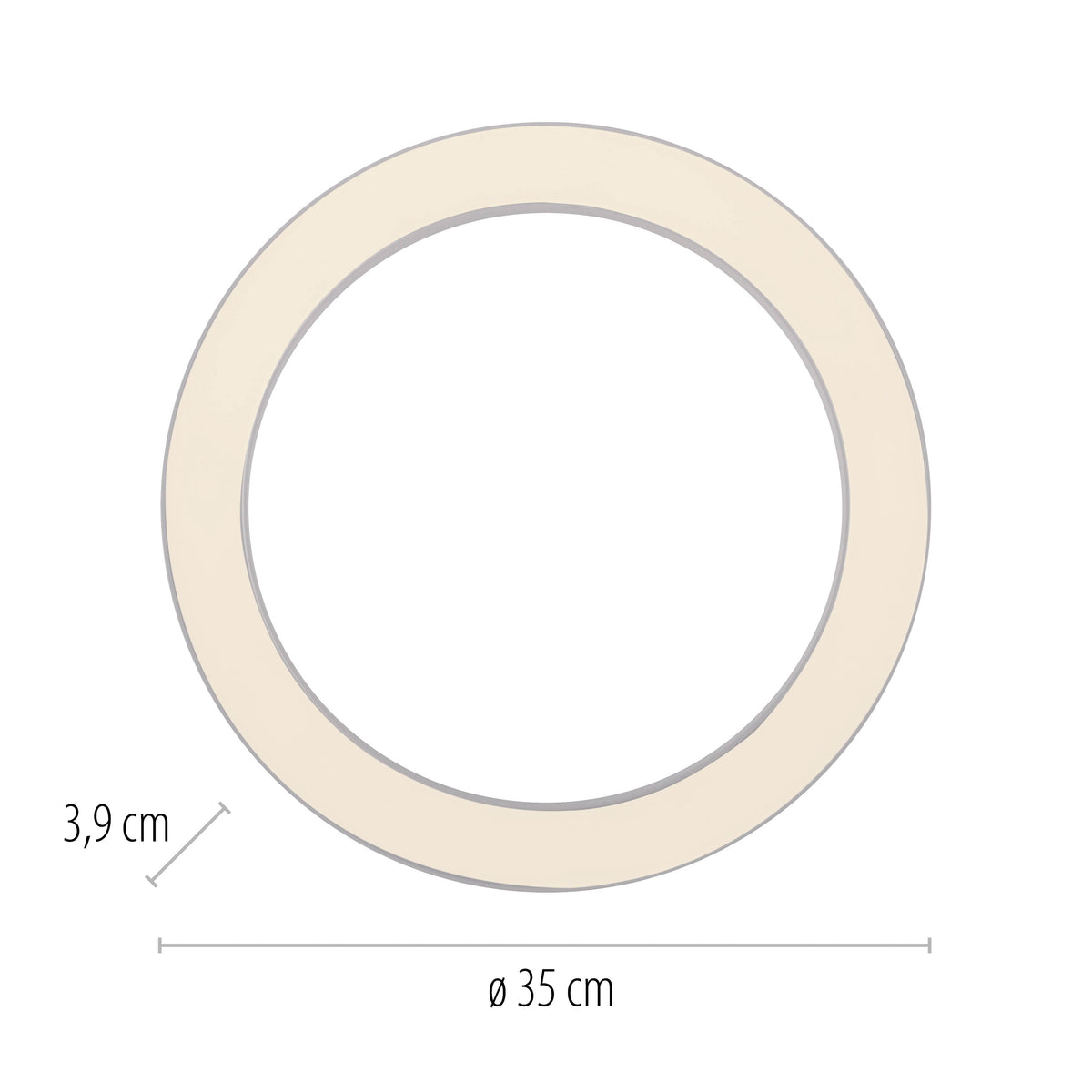 Schéma coté du luminaire indiquant un diamètre de 35 cm et une largeur de 3,9 cm