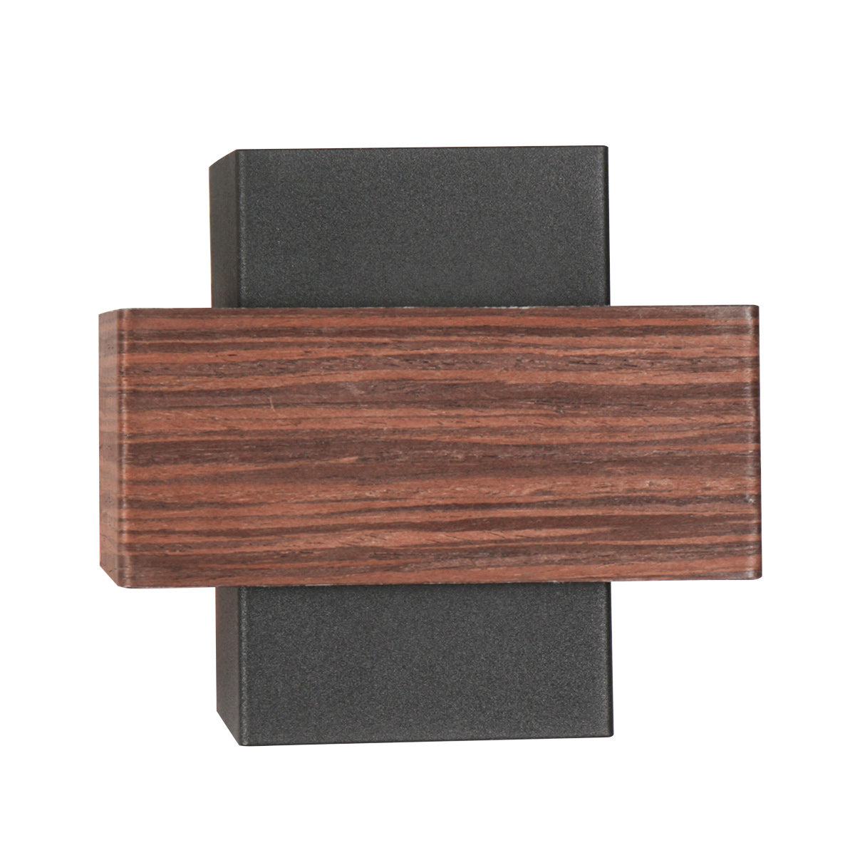 Produit de face, bande horizontale effet bois sur fond noir mat
