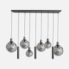 Suspension boule verre fumé noire, 9 lumières 160 cm pour salon | Bollique