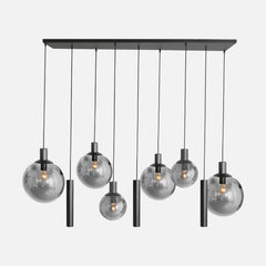 Suspension boule verre fumé noire, 9 lumières 160 cm pour salon | Bollique