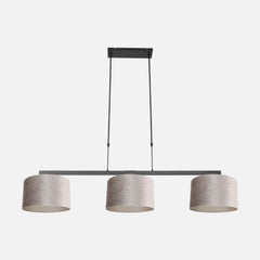 Suspension abat-jour, barre noire 3 velours gris réglable 97-167 cm | Velsa