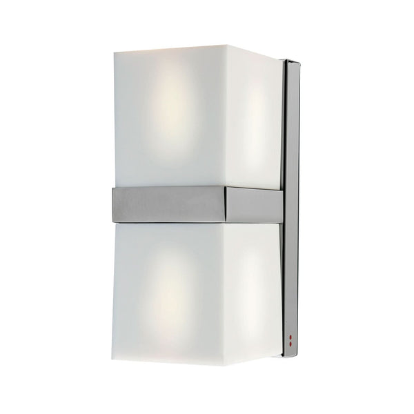 Applique murale Cubetto Up/Down en verre, blanc et chromé brillant, 2 lumières, hauteur 19,2 cm