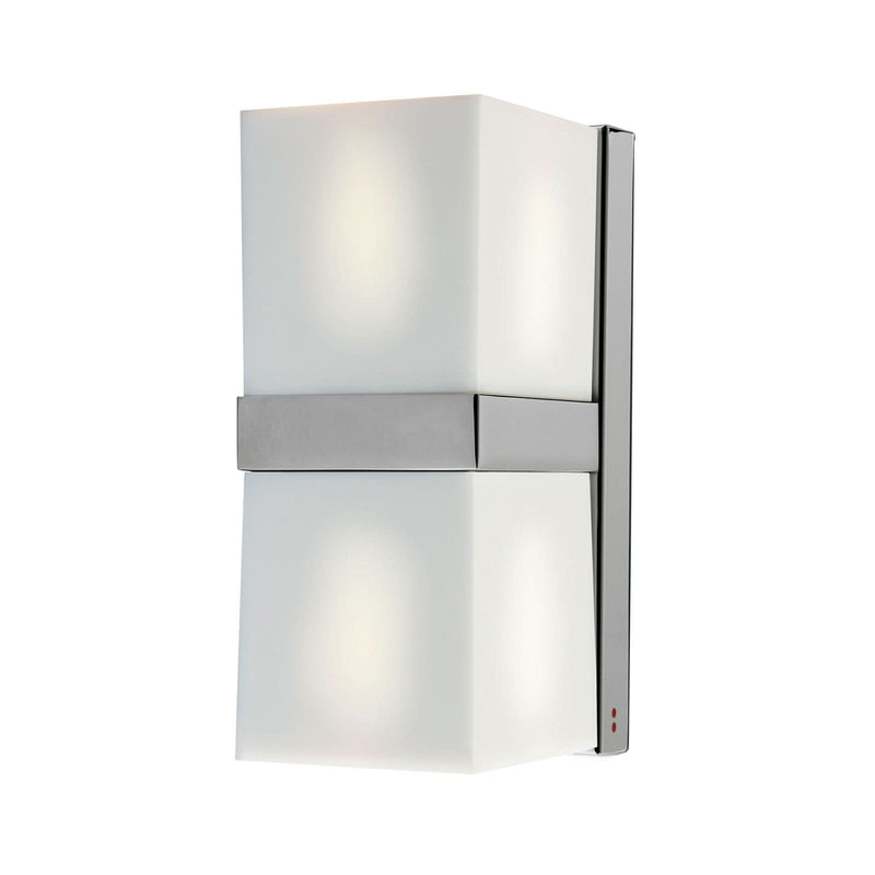 Applique murale Cubetto Up/Down en verre, blanc et chromé brillant, 2 lumières, hauteur 19,2 cm