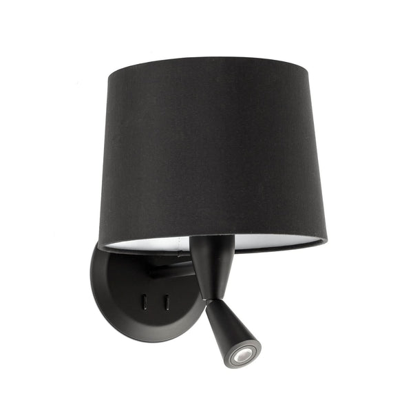 Applique murale Conga en tissu, noir, 2 lumières, hauteur 29 cm