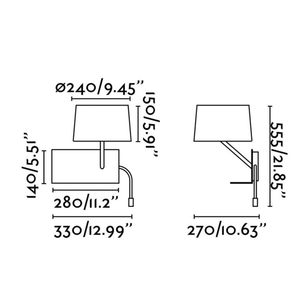 Applique murale Handy en tissu, blanc, 2 lumières, hauteur 55,5 cm