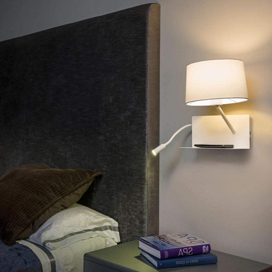 Applique murale Handy en tissu, blanc, 2 lumières, hauteur 55,5 cm