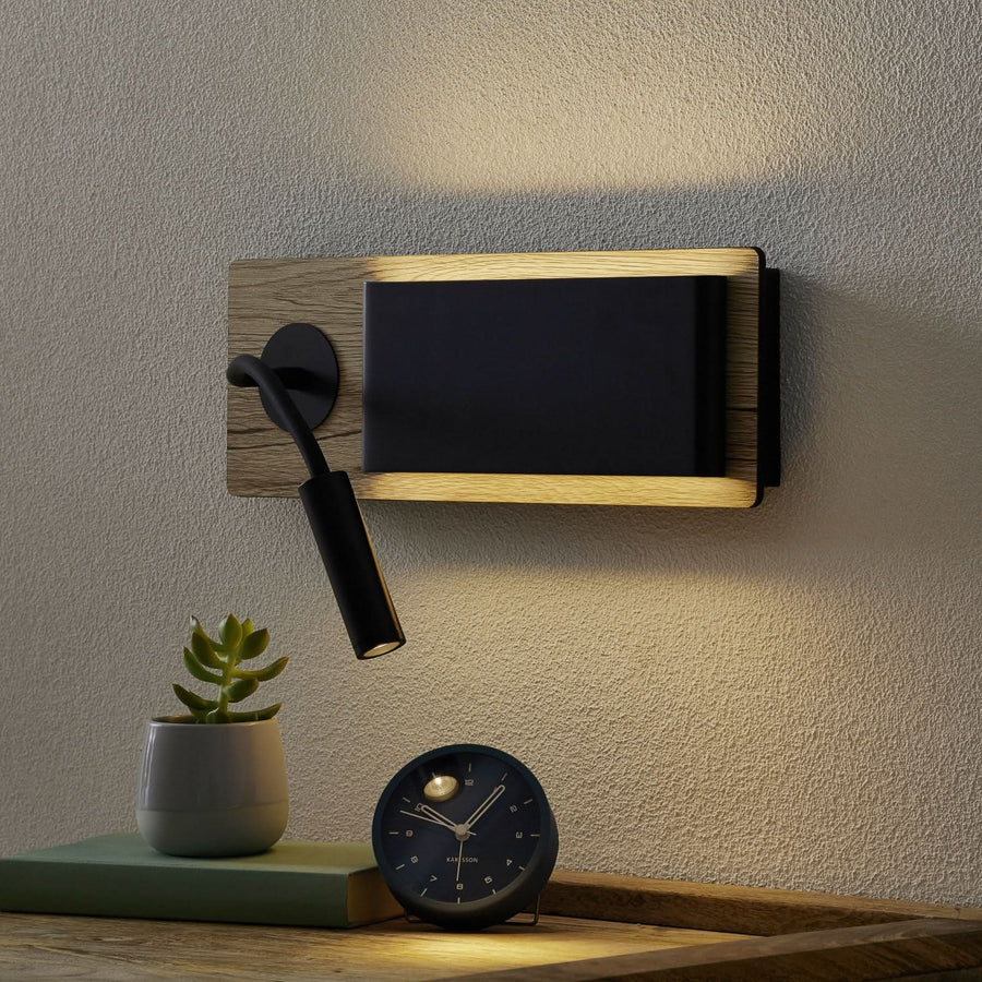 Applique murale LED Mood en bois, noir, hauteur 13 cm, 3000 K, 7,5 W