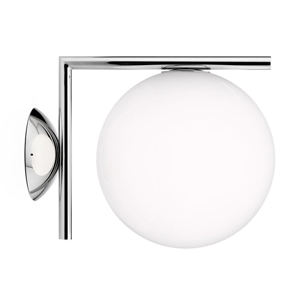 Applique murale IC C/W1 en verre, chromé et blanc, hauteur 21,6 cm