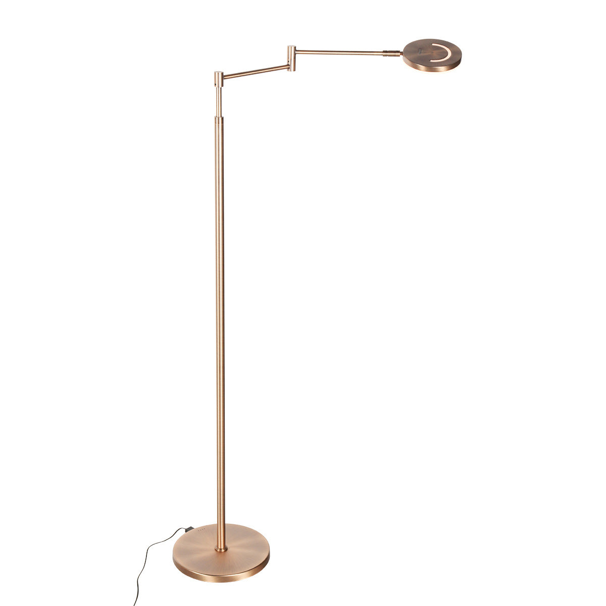 Lampadaire vu de trois quarts, bras articulé replié sous l'abat-jour