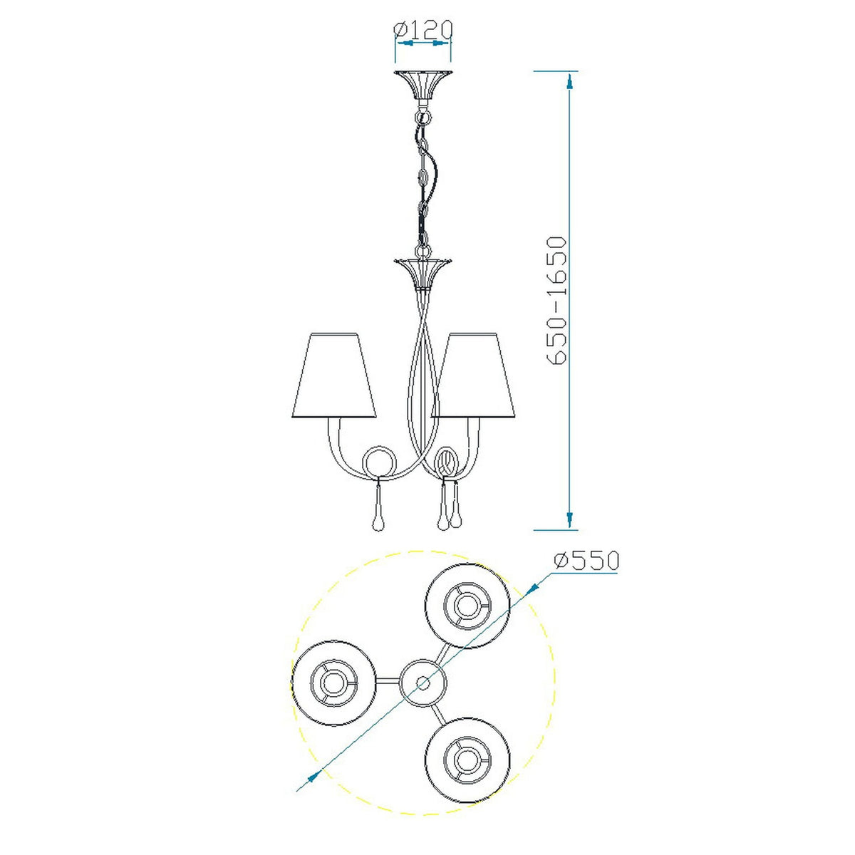 Suspension Paola 3 lumières dorée, verre