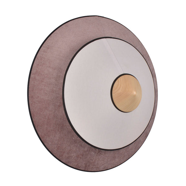 Applique murale LED Cymbal S en velours, rose et bois, Ø 34 cm