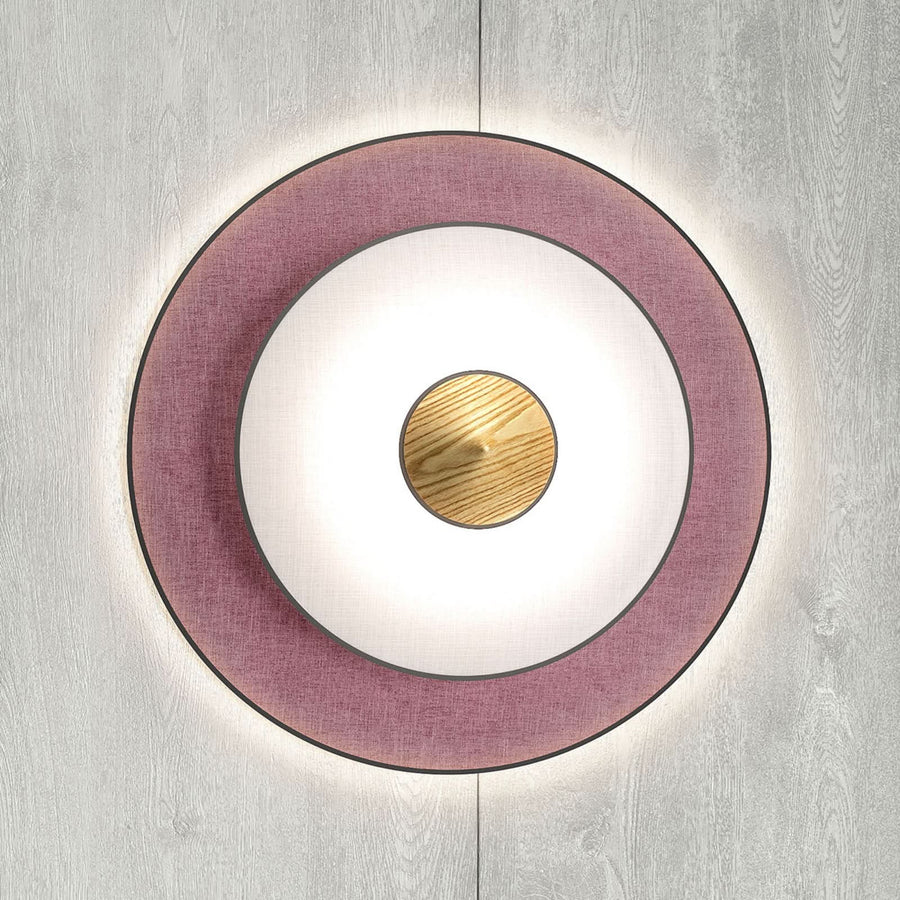 Applique murale LED Cymbal S en velours, rose et bois, Ø 34 cm