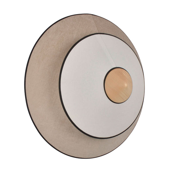 Applique murale LED Cymbal S en velours, beige et bois, Ø 34 cm