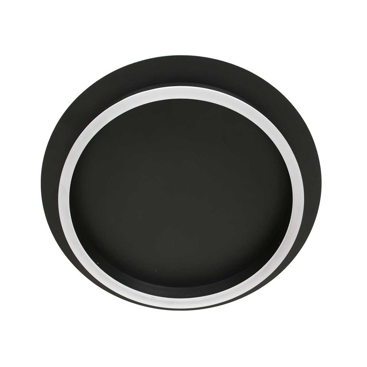 Face avant du plafonnier éteint, cercle diffusant blanc et cadre noir.