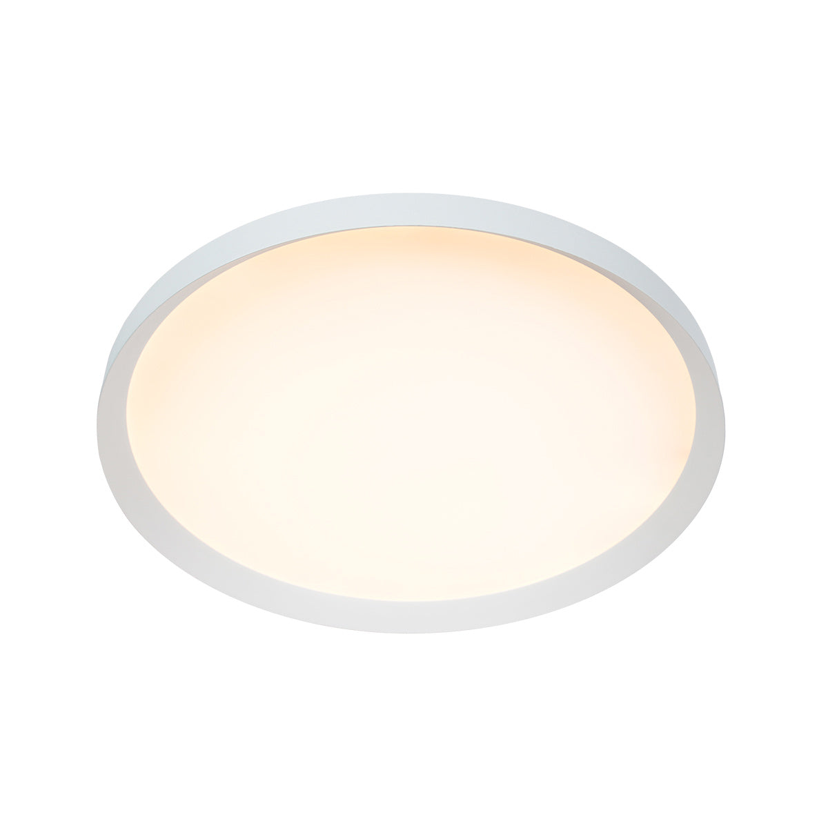 Face éclairée du luminaire rond, lumière chaude et homogène