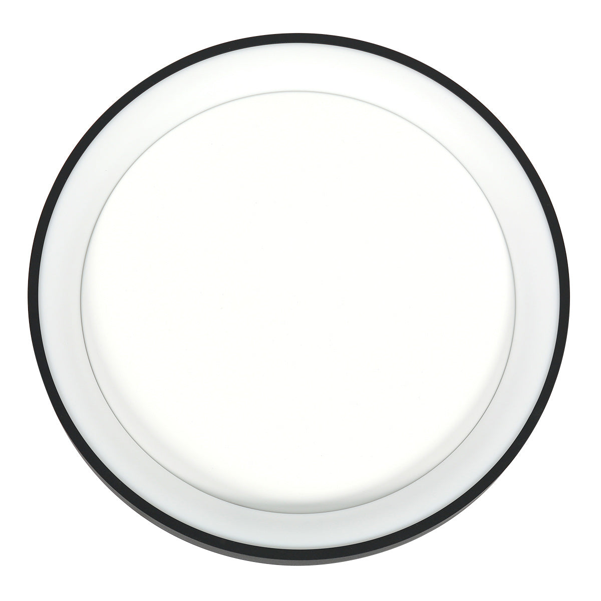 Vue frontale nette, luminaire éteint, diffuseur blanc bombé dans cadre noir