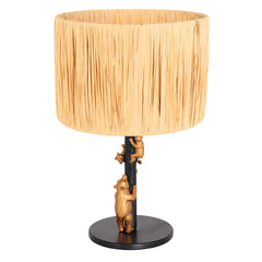 Goldene und schwarze Tischlampe Animals 3714ZW mit beigebraunem Gras-Lampenschirm