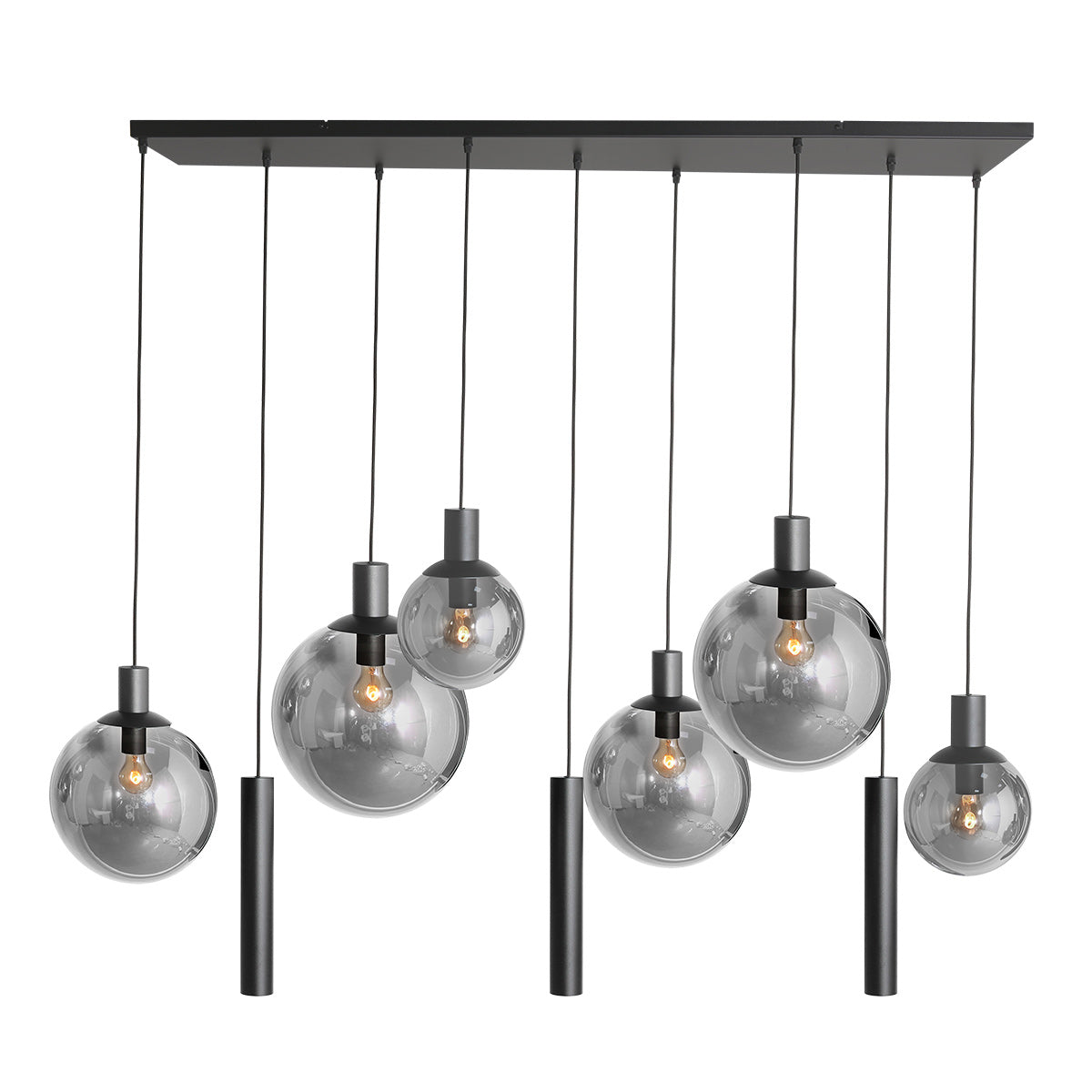 Suspension boule verre fumé noire Bollique 9 lumières — angle de profil
