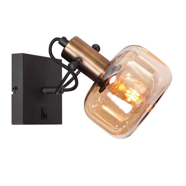 Wandleuchte Glaslic 3864BR Bronze mit bernsteinfarbenem Glas