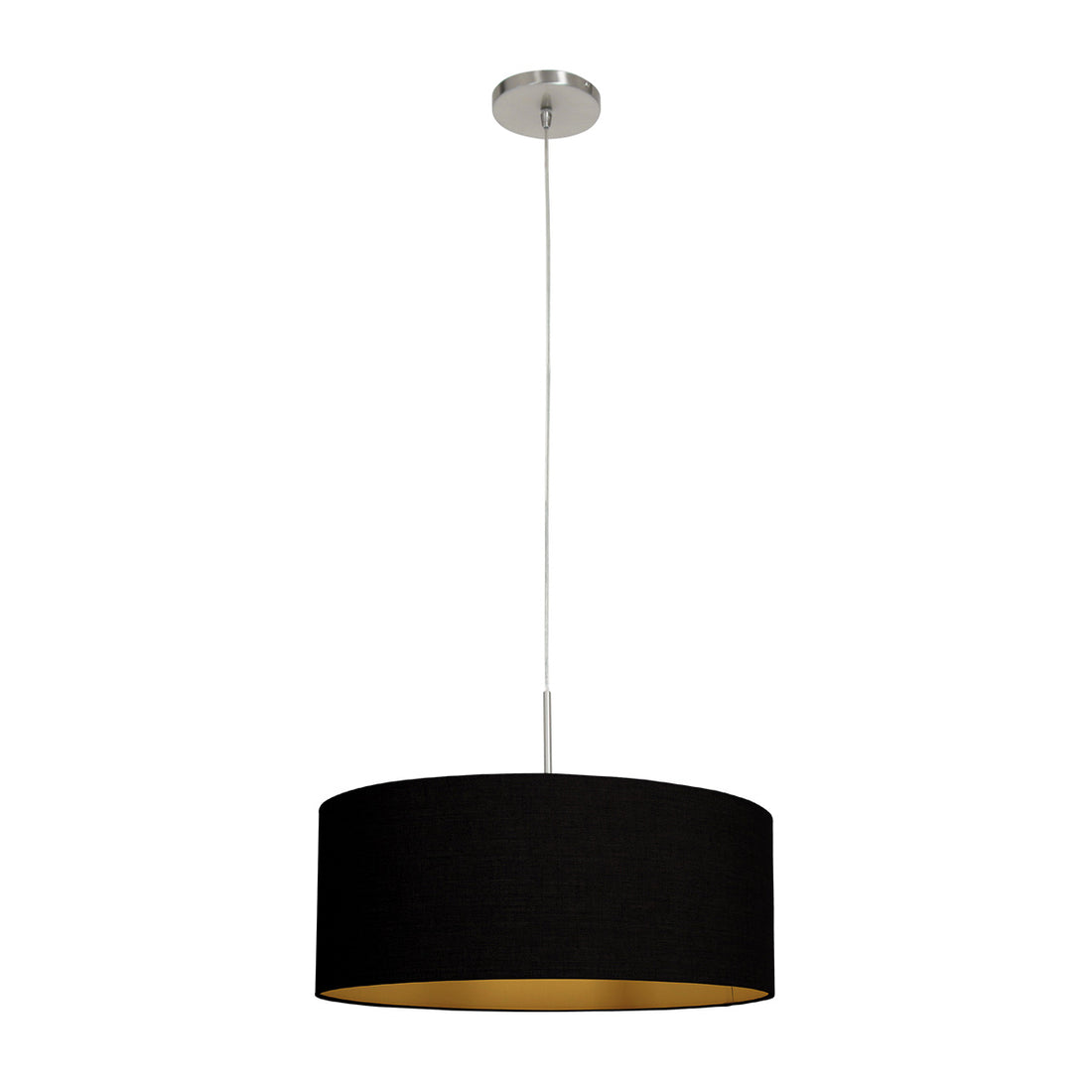 Schwarze Leinen-Hängeleuchte, goldene Innenseite, gebürsteter Stahl | Sparkled