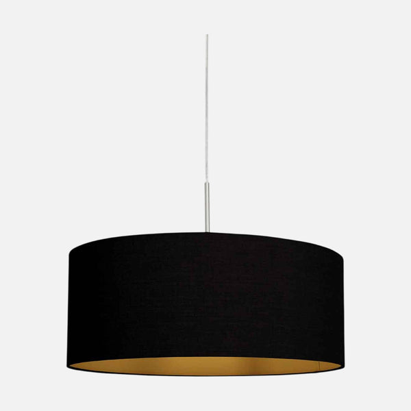Schwarze Leinen-Hängeleuchte, goldene Innenseite, gebürsteter Stahl | Sparkled