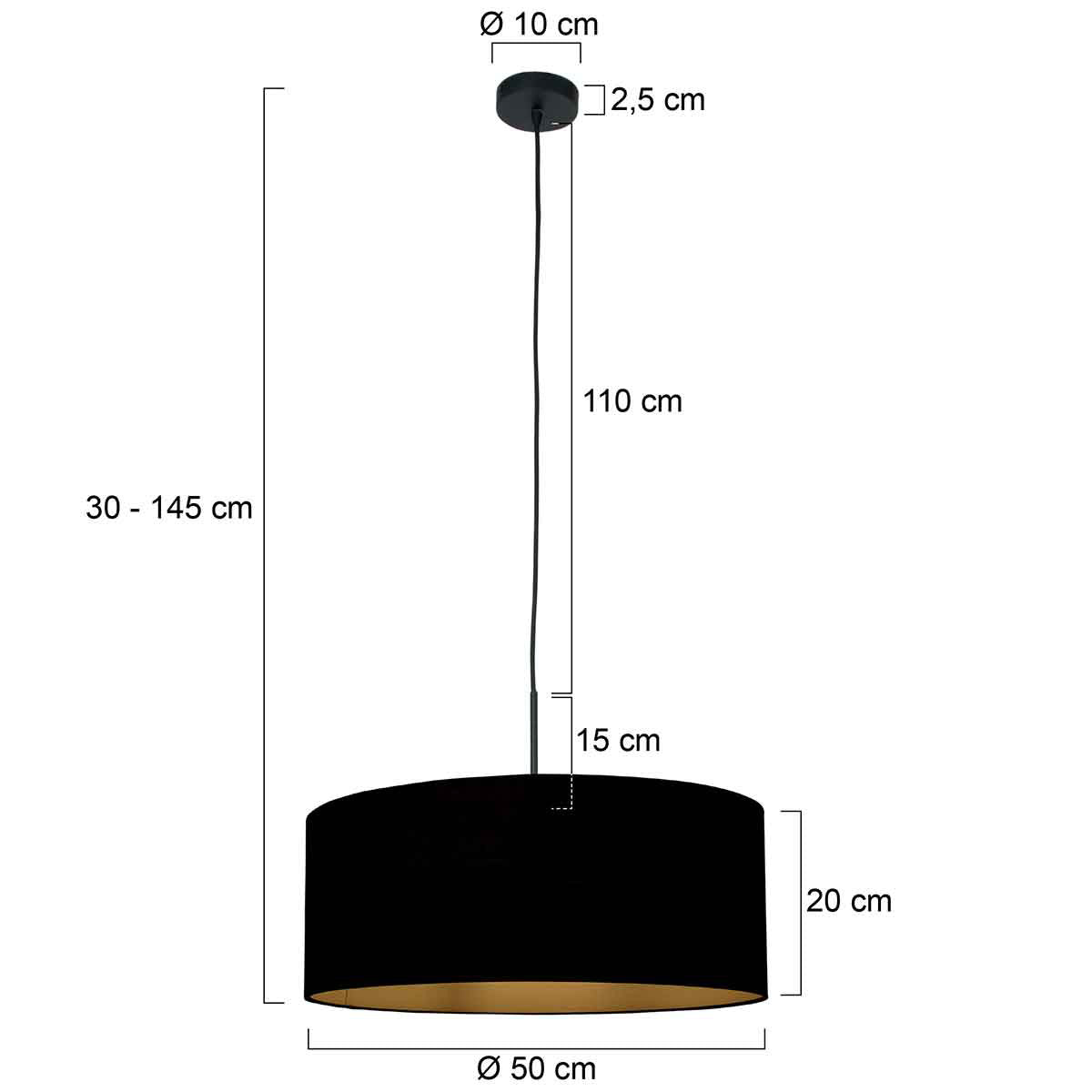 Suspension lin noir intérieur doré Ø 50 cm, E27 — vue 16