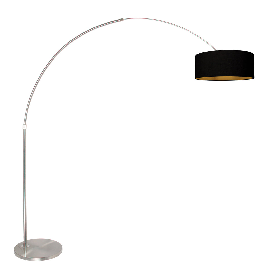 Stehlampe stahlfarben / Bogenlampe Sparkled Light 3963ST, inklusive schwarzem Lampenschirm mit goldfarbener Innenseite.