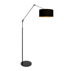 Schwarze Stehlampe / Bogenlampe Prestige Chic 3976ZW mit schwarzem Leinenschirm
