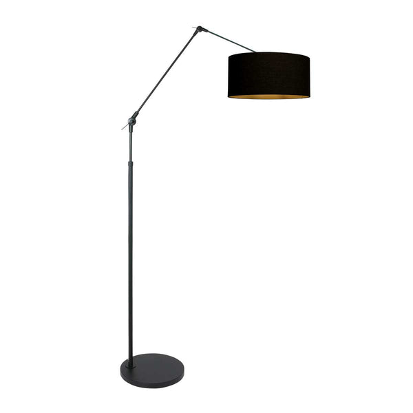 Schwarze Stehlampe / Bogenlampe Prestige Chic 3976ZW mit schwarzem Leinenschirm