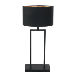 Stang 3984ZW schwarze Tischleuchte mit schwarzem Leinenschirm und goldener Innenseite