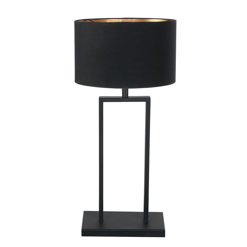 Stang 3984ZW schwarze Tischleuchte mit schwarzem Leinenschirm und goldener Innenseite
