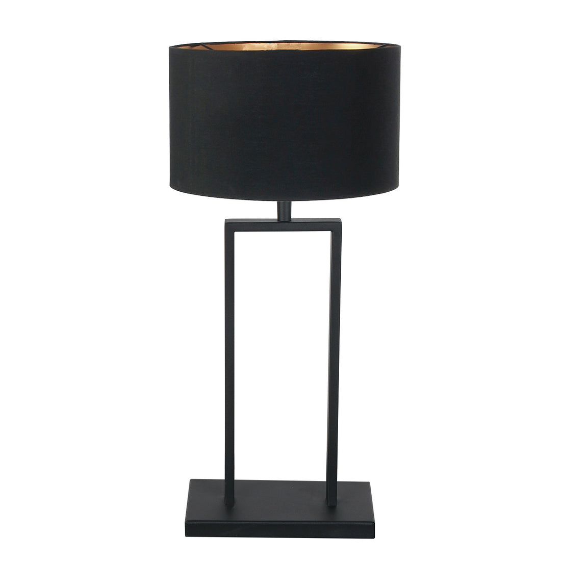 Stang 3984ZW schwarze Tischleuchte mit schwarzem Leinenschirm und goldener Innenseite