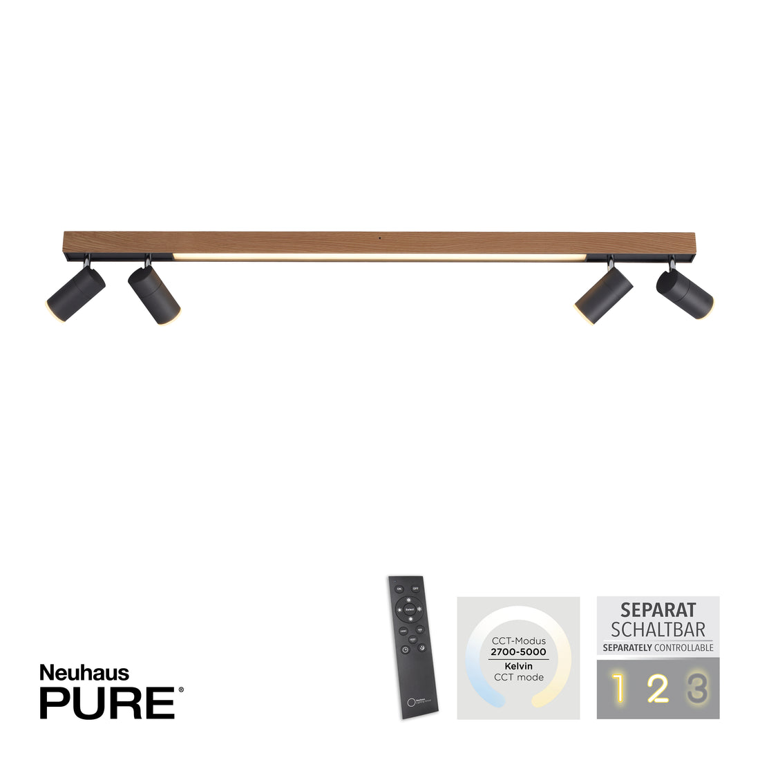 Plafonnier Pure-Lines bois naturel et noir
