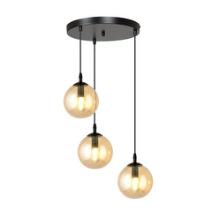Hängeleuchte Cosmo, 3-flammig, schwarz, bernsteinfarbenes Glas, Premium
