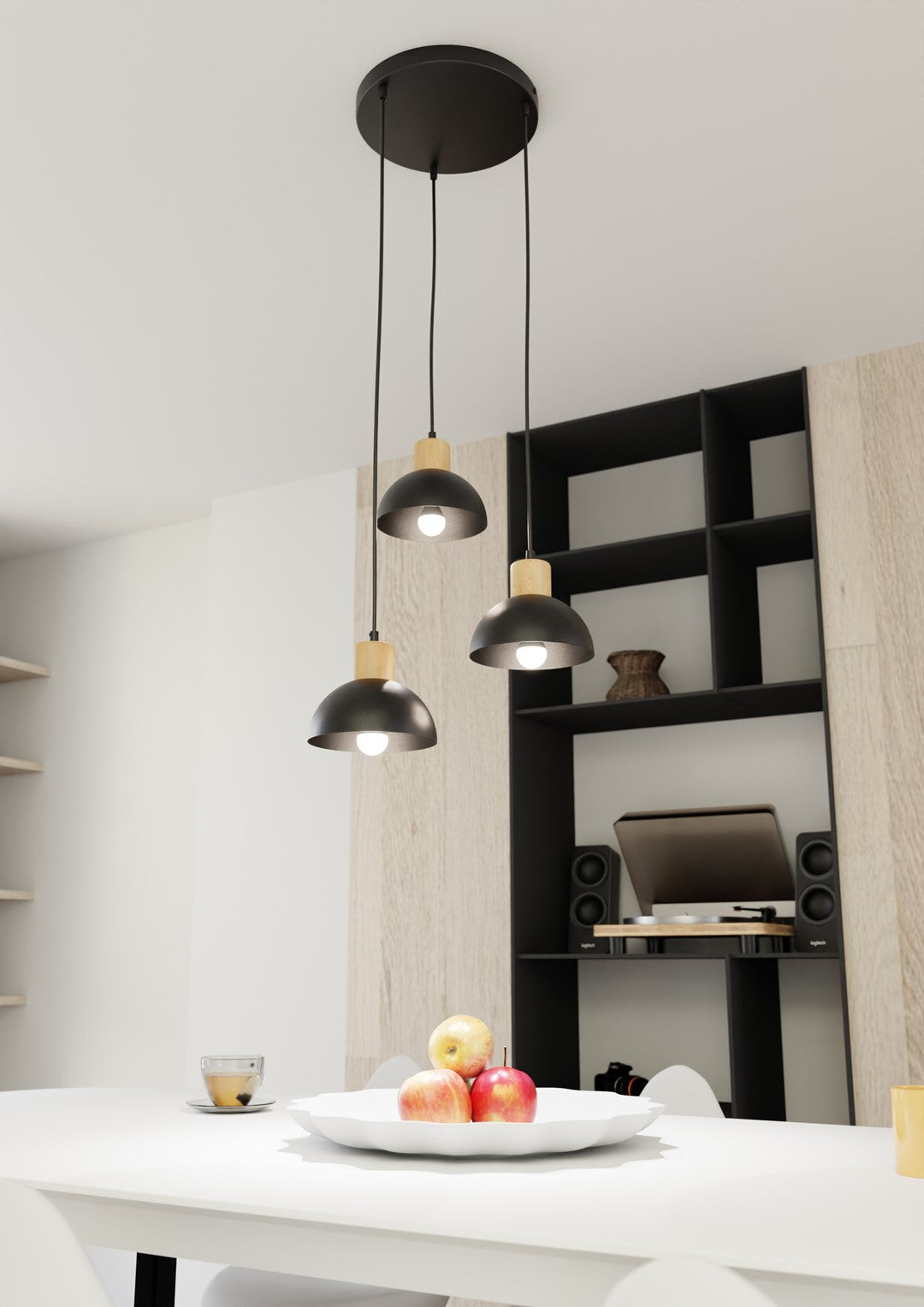 3-flammige Pendelleuchte Seco schwarz, Premium