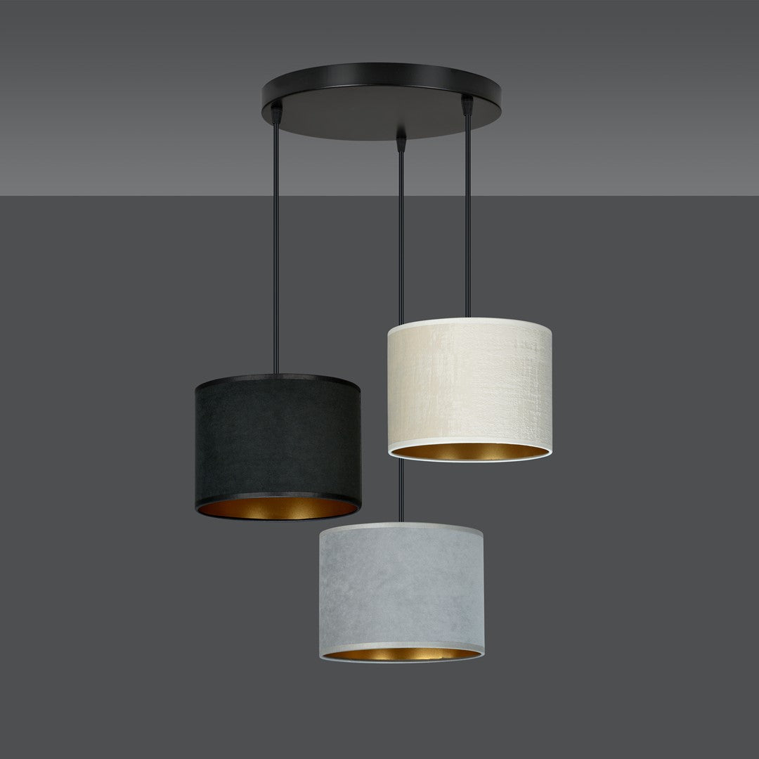 Vue du luminaire suspendu sur fond gris anthracite, éclairage éteint