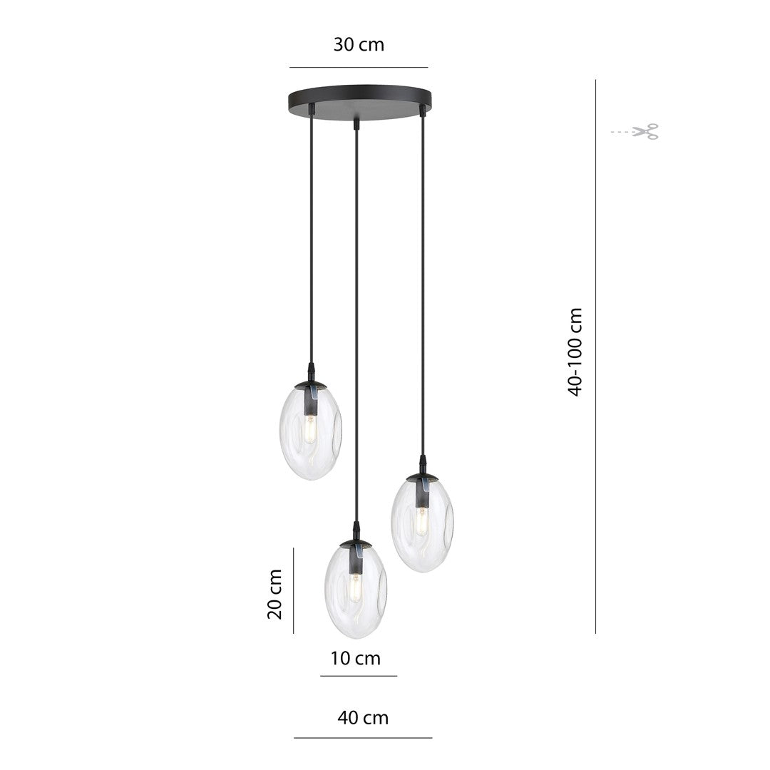 Schéma coté du luminaire, diamètre 30 cm, hauteur réglable de 40 à 100 cm