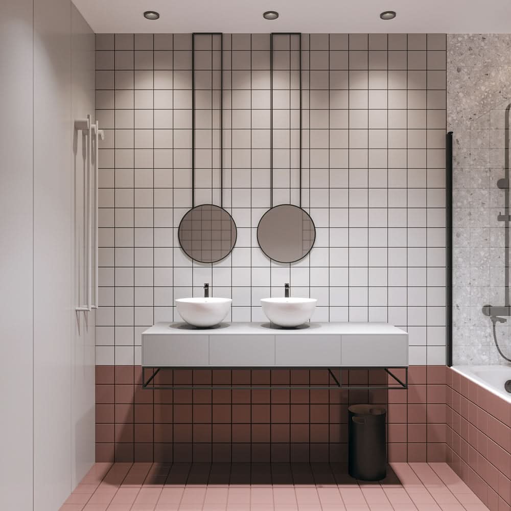 Mise en ambiance dans une salle de bain moderne avec spots encastrés au plafond