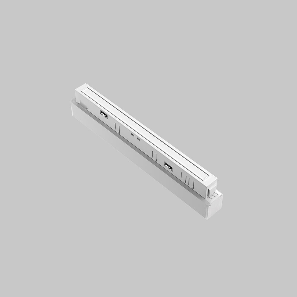 Vue trois quarts du profil blanc seul, face arrière et découpes de fixation visibles